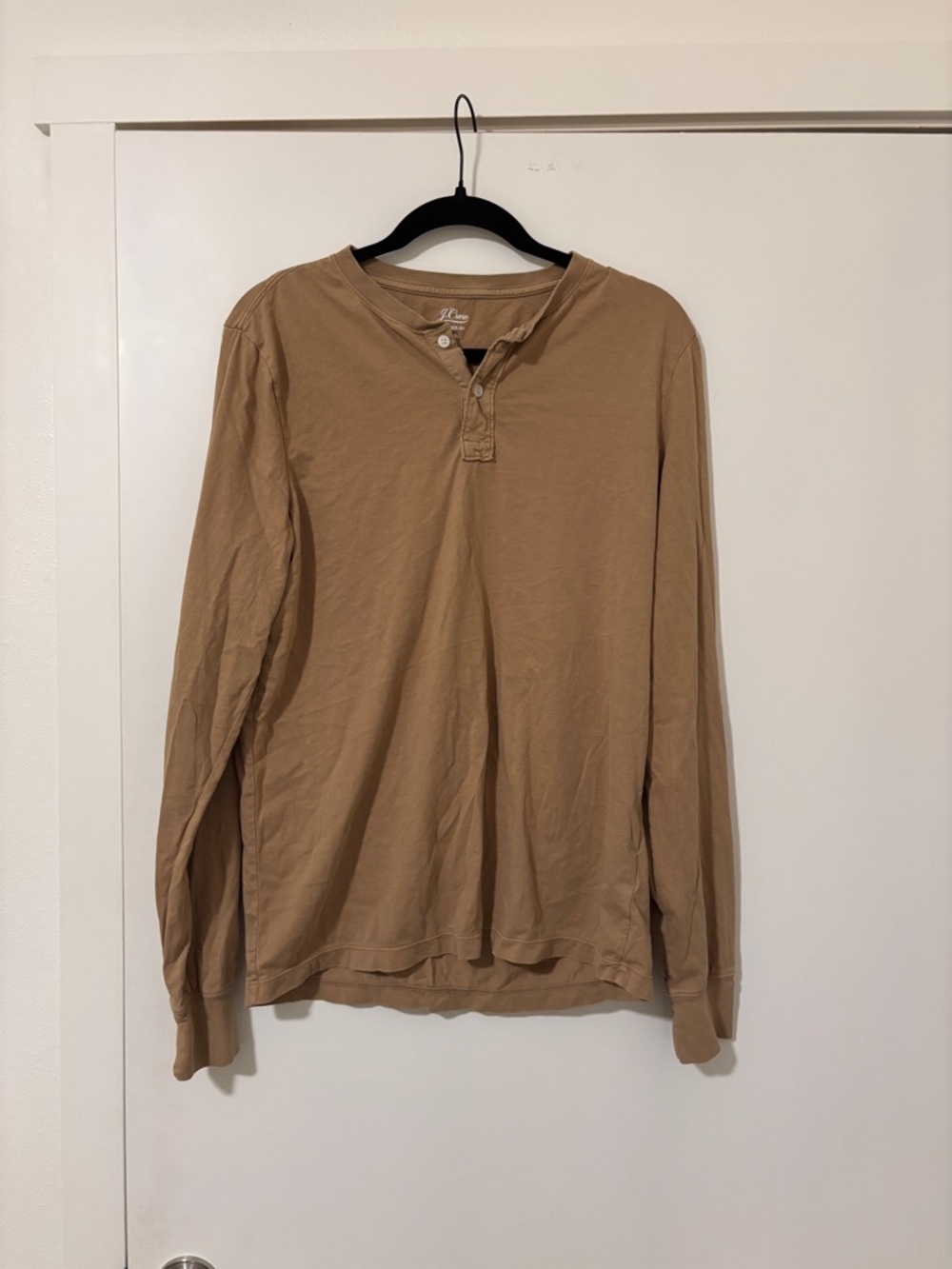 J. Crew Mens Long Sleeve Henley Beige Shirt Size Medium Tall